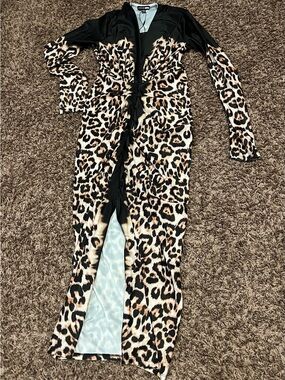Leopard Print Long Sleeve Twist Front Maxi Dress - Black & Tan